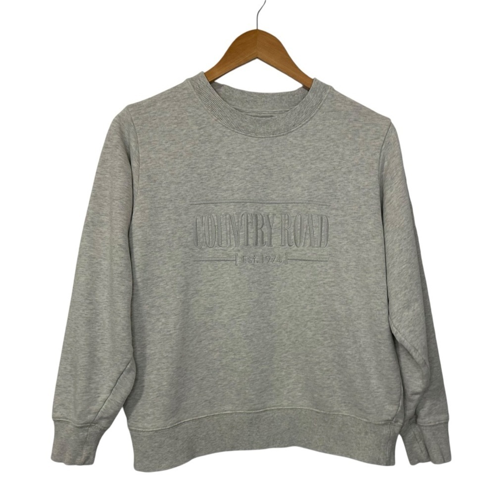 Country Road Womens Sweatshirt XS Heathered Gray Pullover Crew Neck 100% Cotton